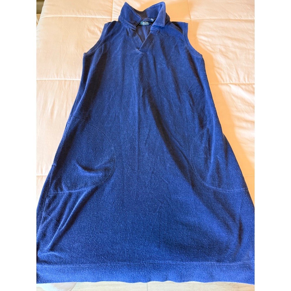 Denim & Co Beach Terry Cloth Swim Cover Up Dress Navy Blue Sleeveless Medium